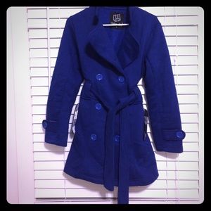 Medium royal blue pea coat with detachable hood