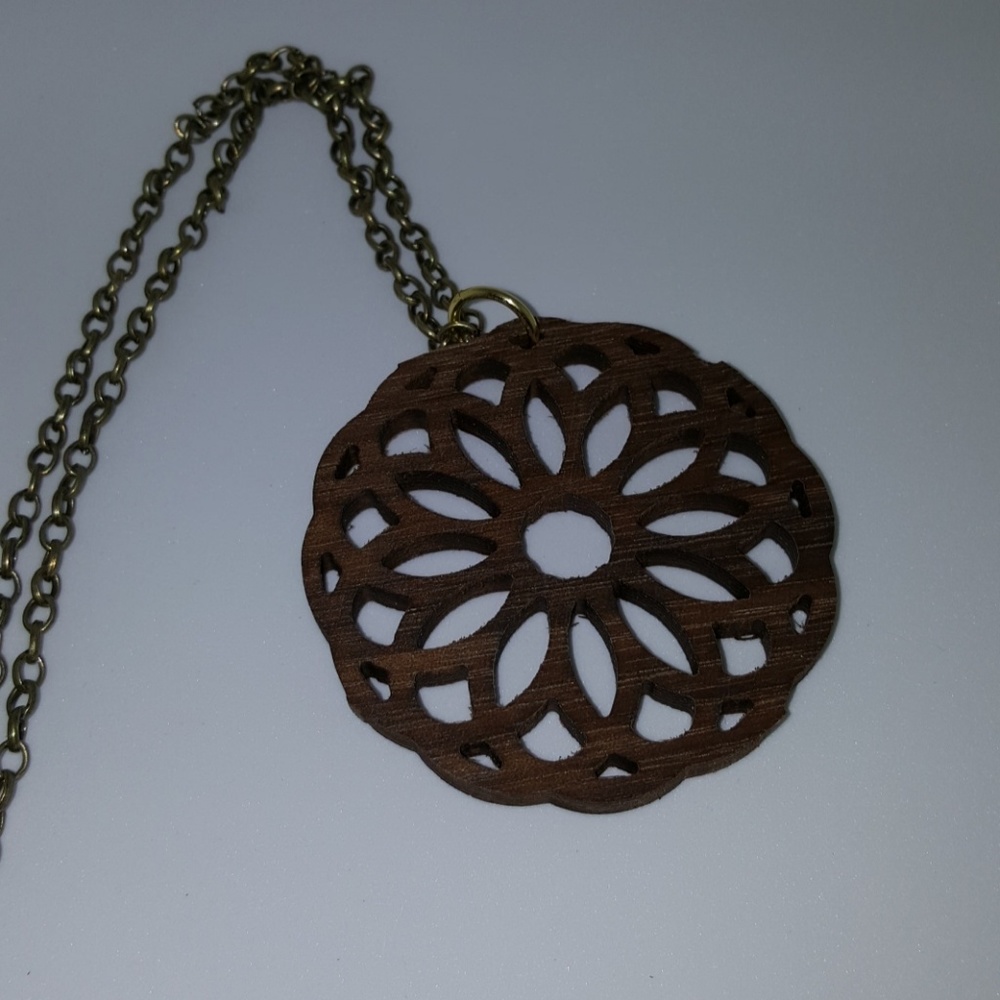 Flower Power Walnut Handcrafted Necklace