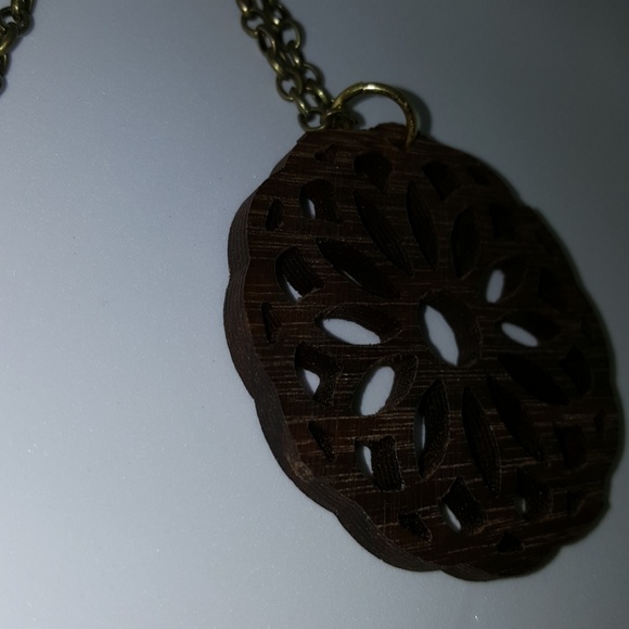 Flower Power Walnut Handcrafted Necklace - Picture 2 of 3