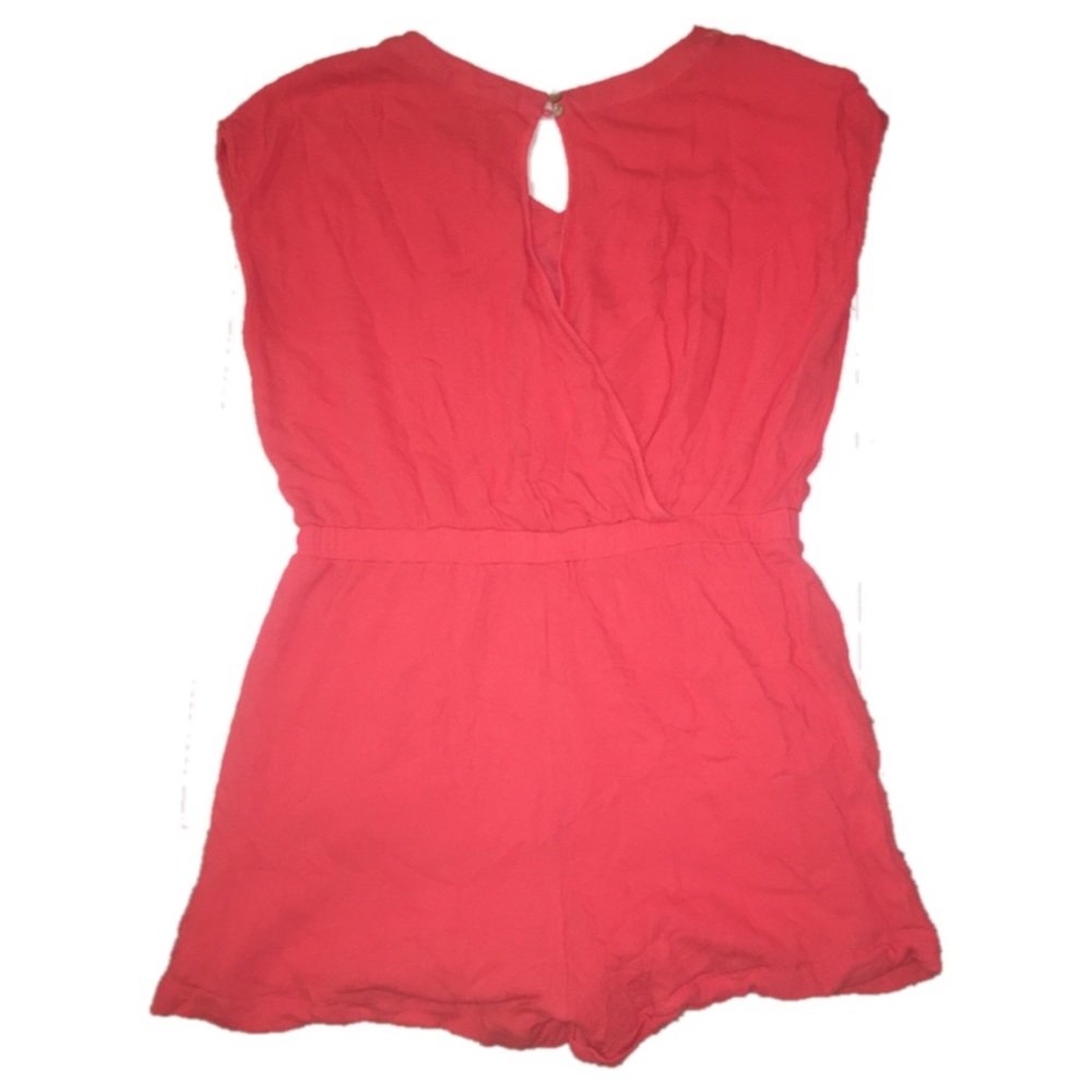 SOLD  -Skies are blue  lined coral romper - Picture 3 of 5