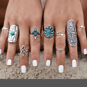 9PCS/Set Antique Silver Plated Vintage rings