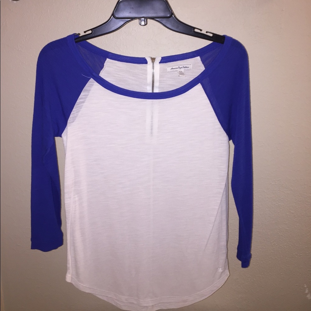 American Eagle Blue and White baseball tee