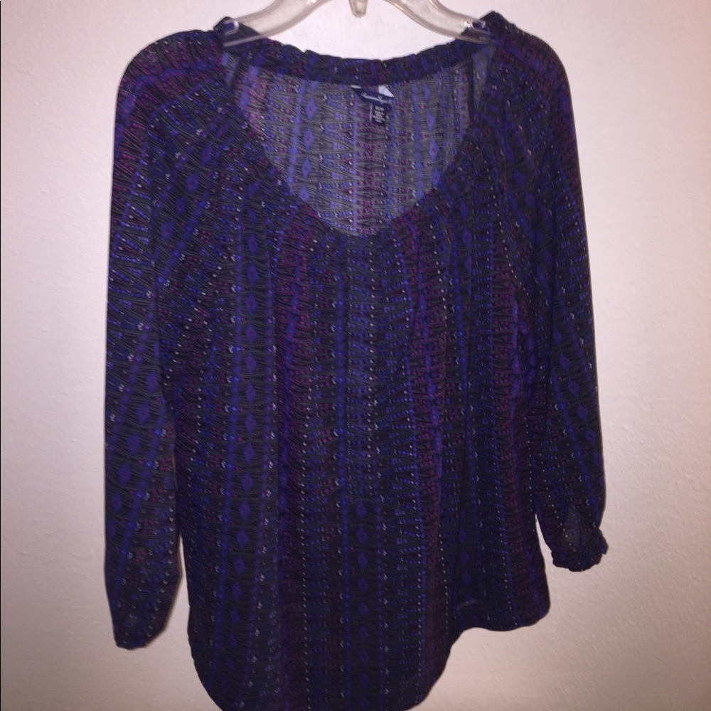 Patterned Navy and Grey Blouse from American Eagle