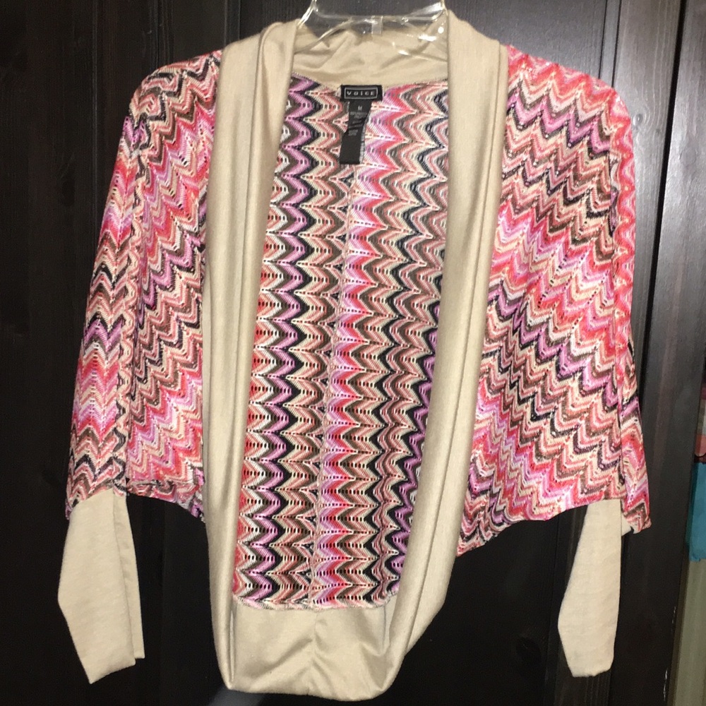 Shawl multi color with tan collar and cuffs