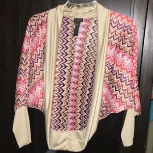 Shawl multi color with tan collar and cuffs