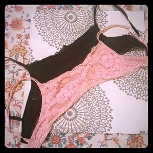 pink and black laced camisoles
