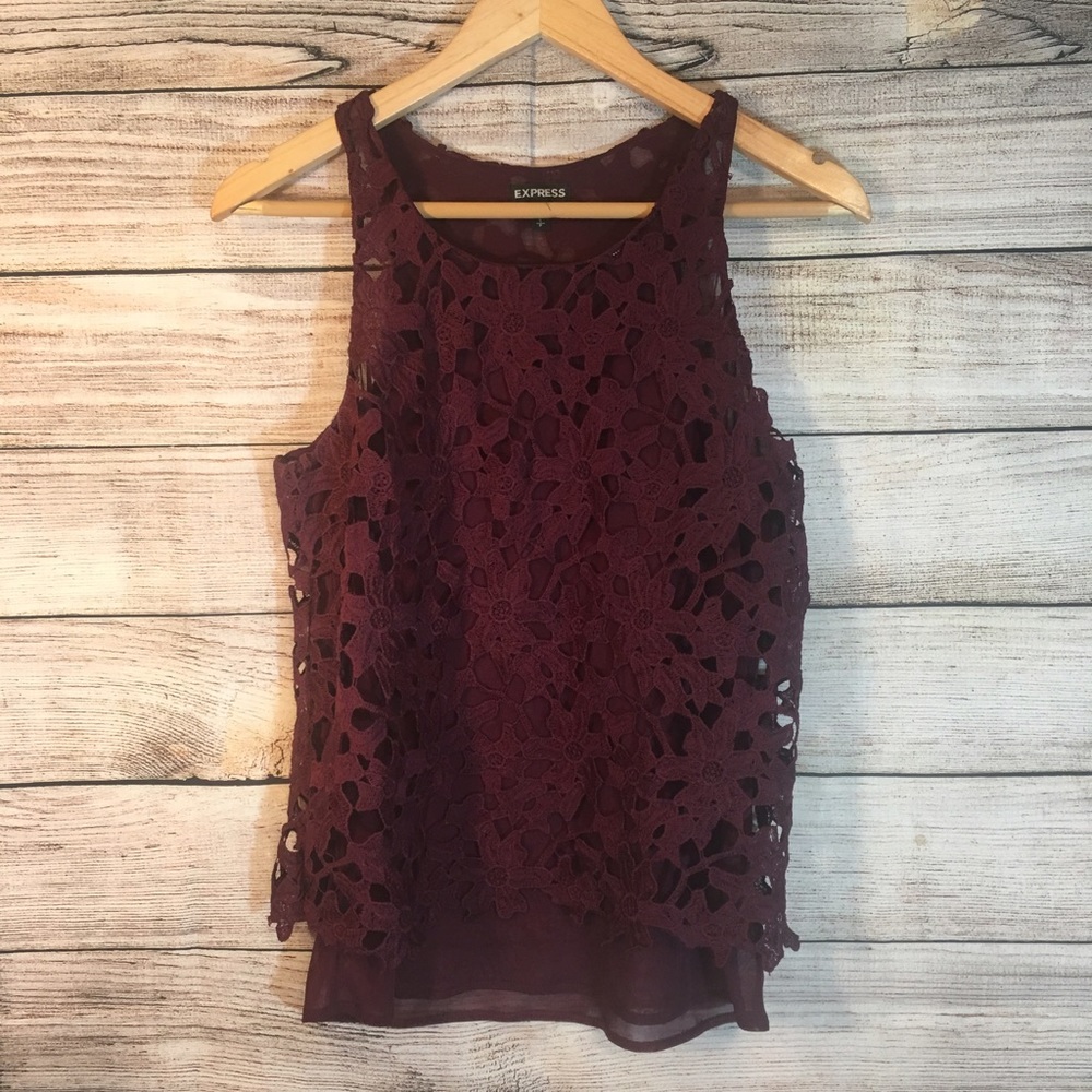 Express Crochet Floral Burgundy Tank