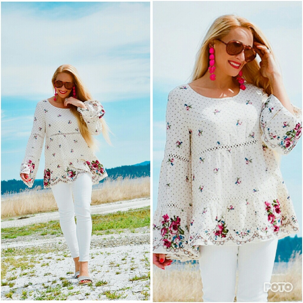 FLORAL & POLKA-DOT TUNIC TOP - Picture 2 of 4