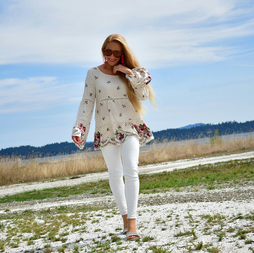 FLORAL & POLKA-DOT TUNIC TOP - Picture 3 of 4