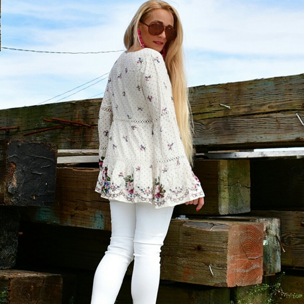 FLORAL & POLKA-DOT TUNIC TOP - Picture 4 of 4
