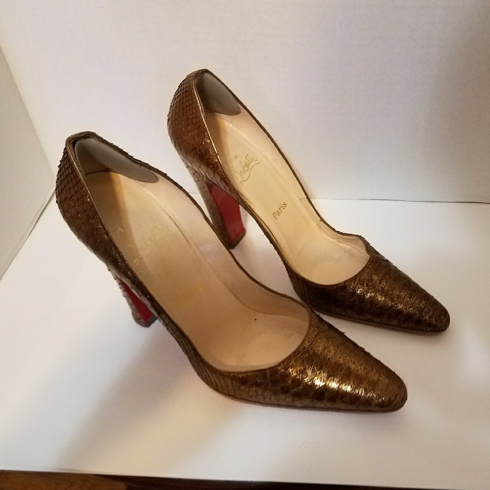 Christian Louboutin Bronze Snakeskin Pumps Gem