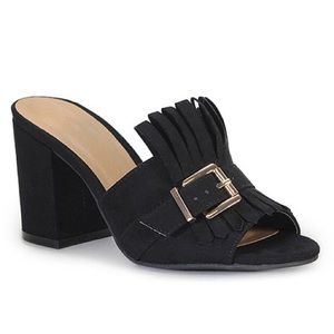 Bamboo Black Chunky Heeled Mules