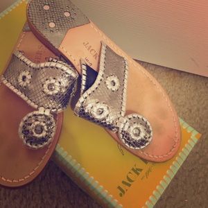 Jack Rogers Pewter Snake Print Flats.  Size 6.5