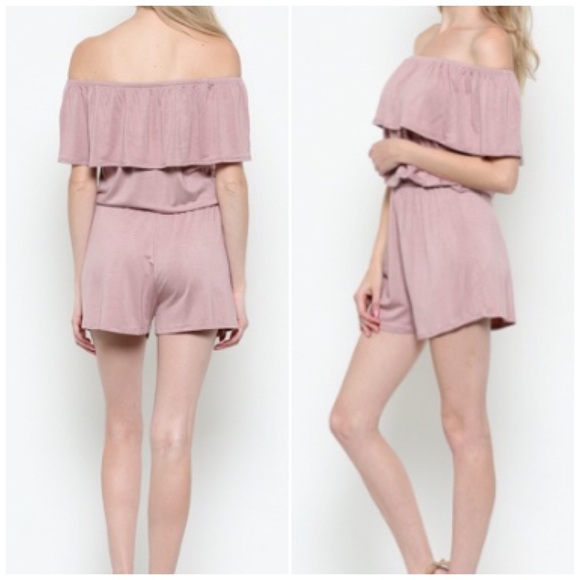 ❗️CLOSING SALE❗️Mauve Off Shoulder Knit Romper - Picture 2 of 5