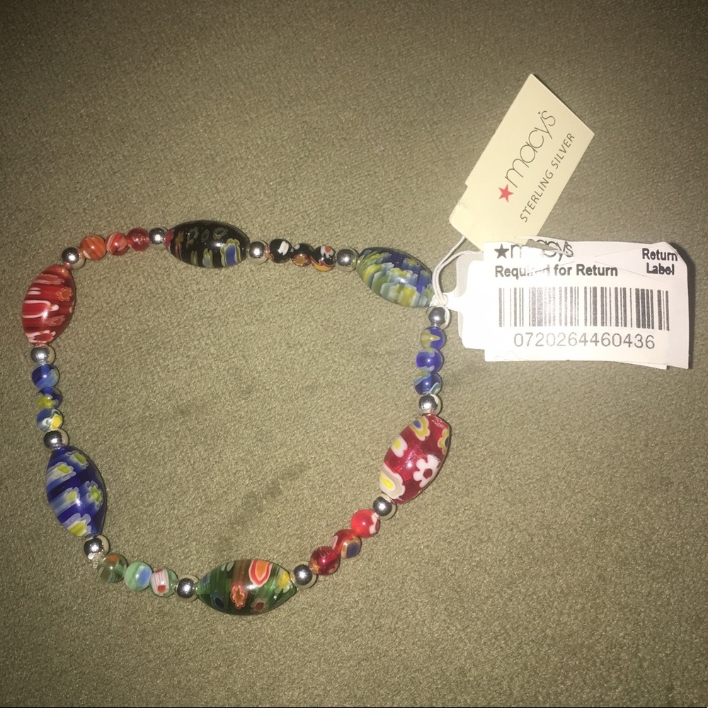 Multicolor Glass and Sterling Silver Bead Bracelet