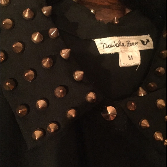 Gold studded collar black dress w/ belt & pockets - Picture 2 of 7