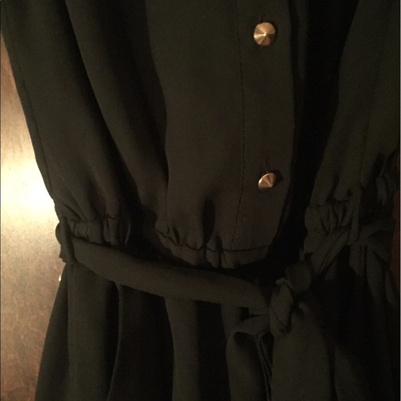 Gold studded collar black dress w/ belt & pockets - Picture 3 of 7