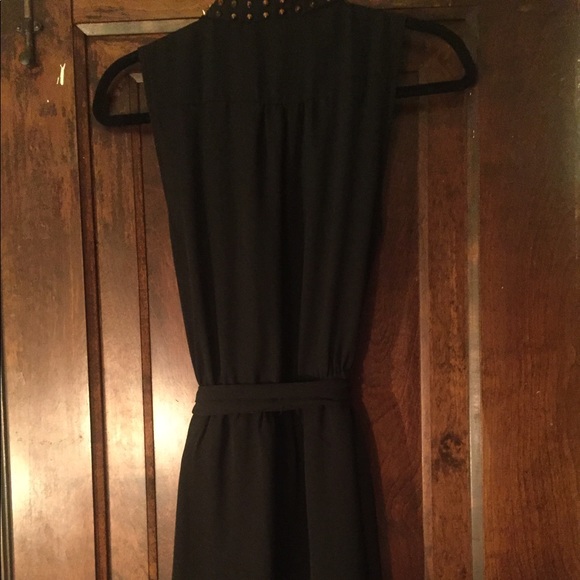 Gold studded collar black dress w/ belt & pockets - Picture 5 of 7