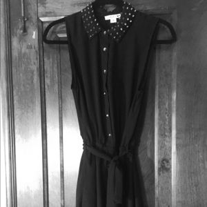 Gold studded collar black dress w/ belt & pockets