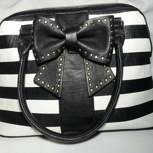 Betsey Johnson Black&White Striped Bow Bucket Bag