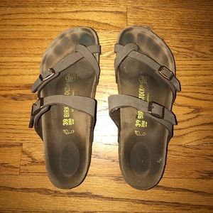 Slightly worn mocha mayari birkenstocks