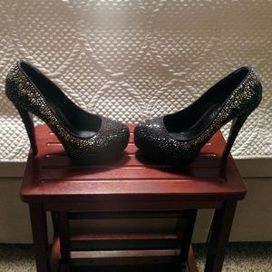 ALDO Black Satin Rhinestone Stiletto Heels Size: 8