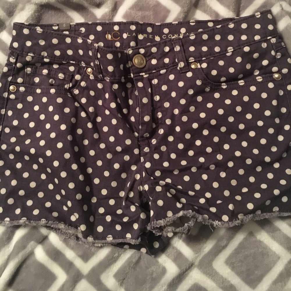 Navy and white polka dot shorts