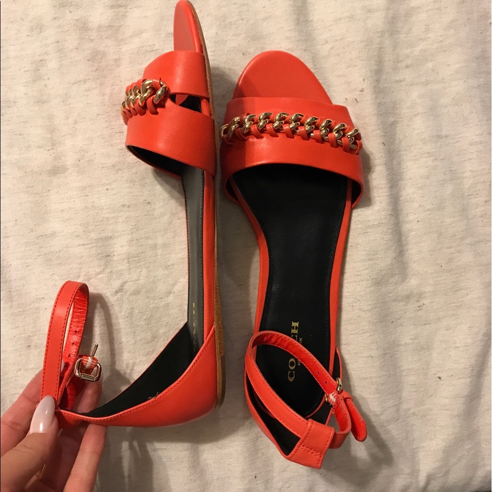 Coach salmon gold chain sandals