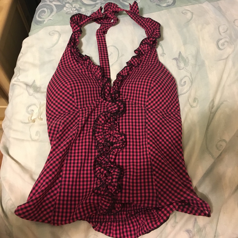 Pink plaid halter top