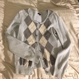 Talbots M blue/gray cardigan with argyle pattern