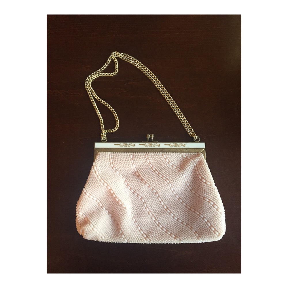 Vintage beaded light pink clutch