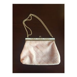 Vintage beaded light pink clutch