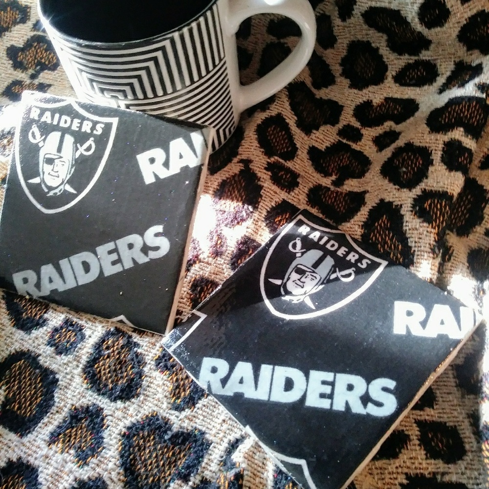Handmade 2pk NFL Raiders Ceramic Tile Coasters