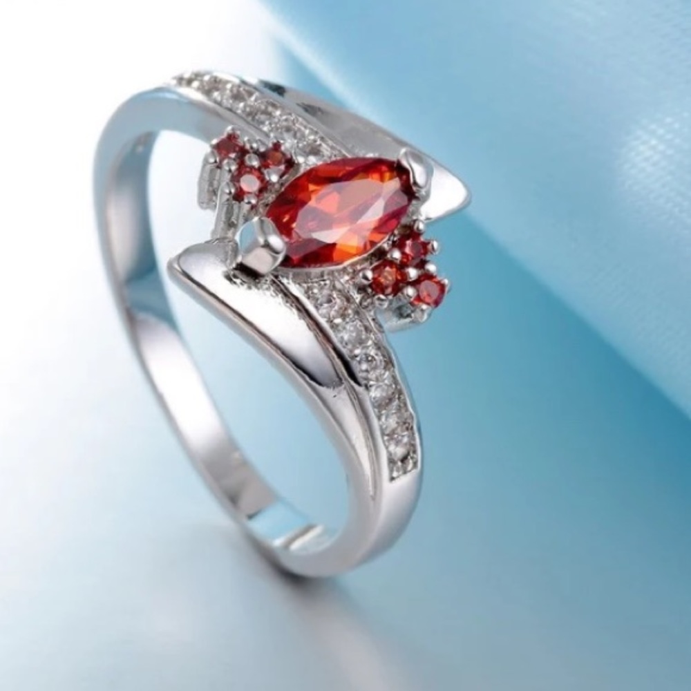 STERLING SILVER CUSHION SIMULATED RUBY CZ