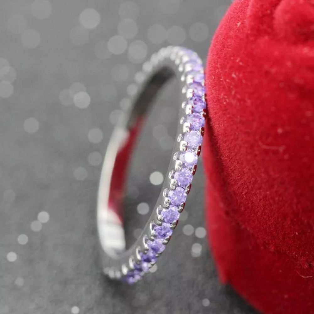 SILVER AMETHYST ETERNITY WEDDING BAND/STACK RING