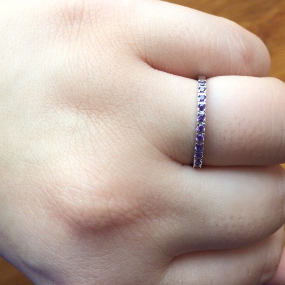 SILVER AMETHYST ETERNITY WEDDING BAND/STACK RING - Picture 2 of 5