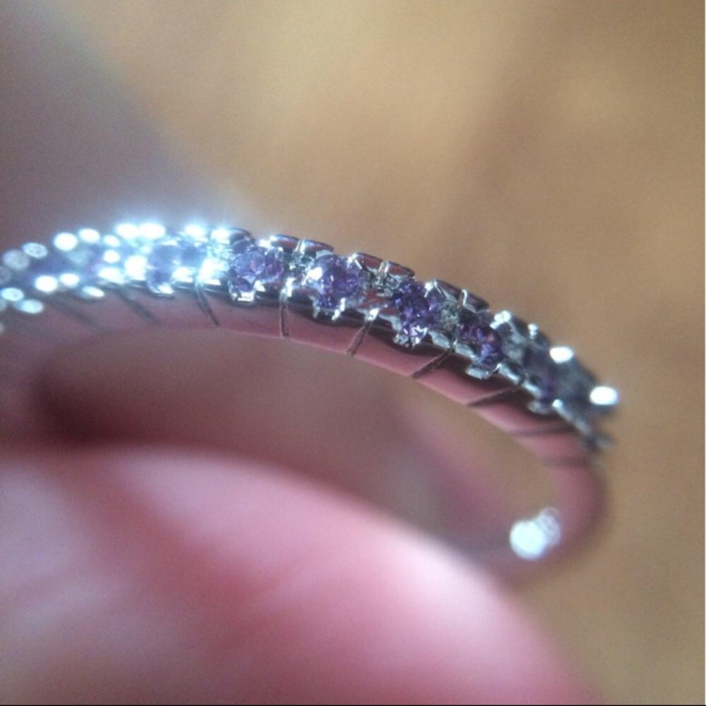 SILVER AMETHYST ETERNITY WEDDING BAND/STACK RING - Picture 3 of 5