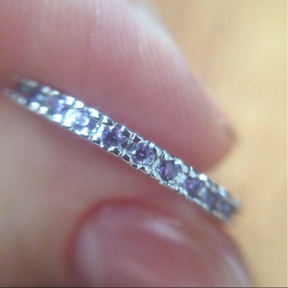 SILVER AMETHYST ETERNITY WEDDING BAND/STACK RING - Picture 4 of 5