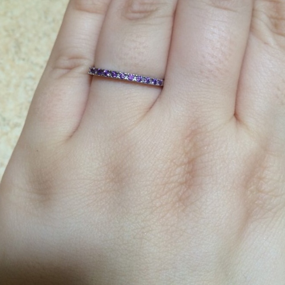 SILVER AMETHYST ETERNITY WEDDING BAND/STACK RING - Picture 5 of 5