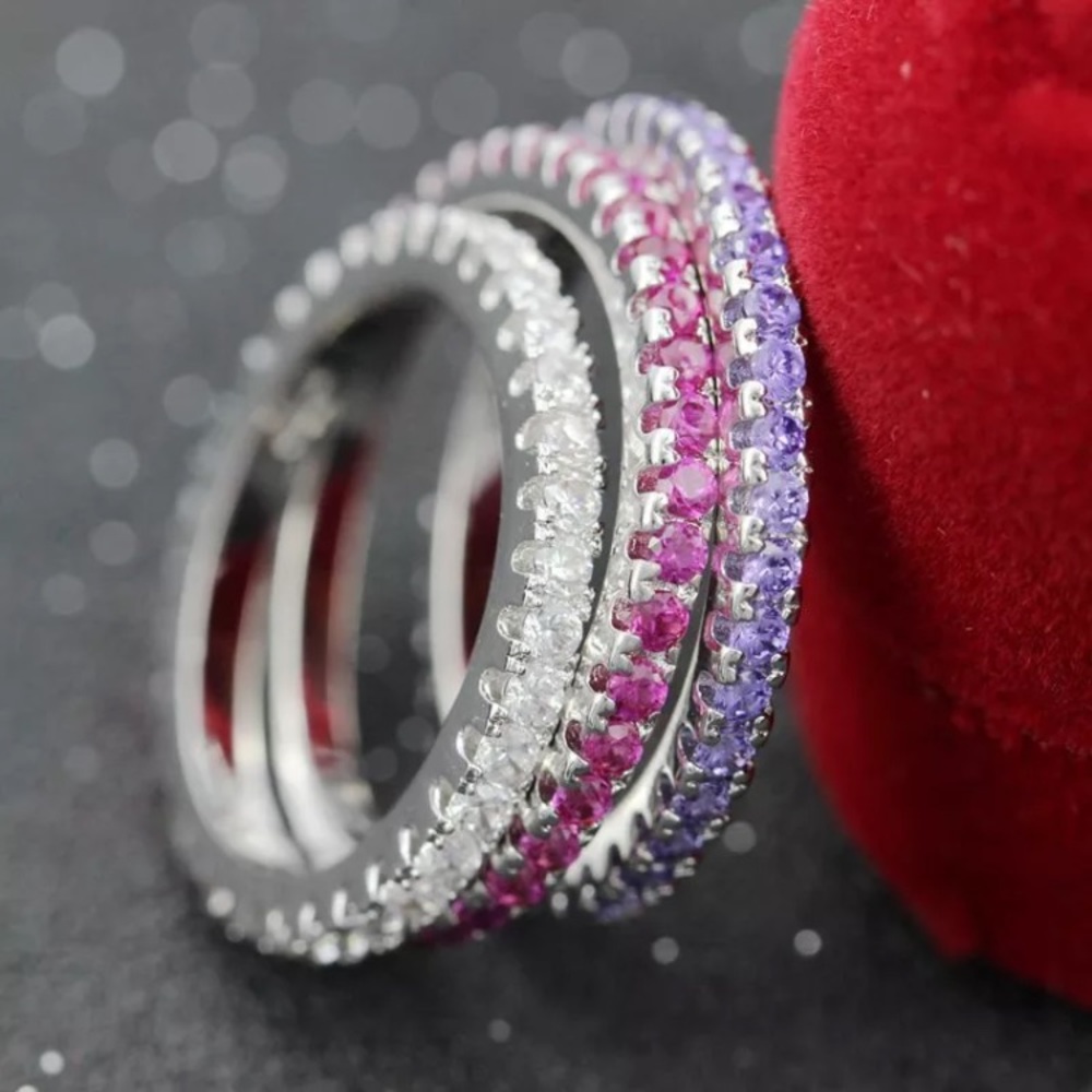 PINK ETERNITY WEDDING BAND RING - Picture 2 of 5
