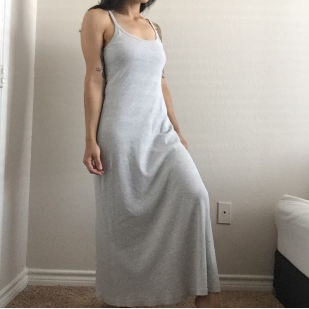 GRAY COTTON RIBBED MAXI DRESS