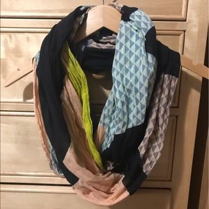 Geometric infinity scarf, black peach blue purple