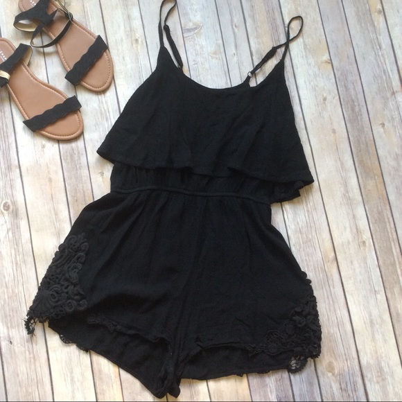 Flying Tomato Pants - Flying Tomato Black Crochet Romper size Small