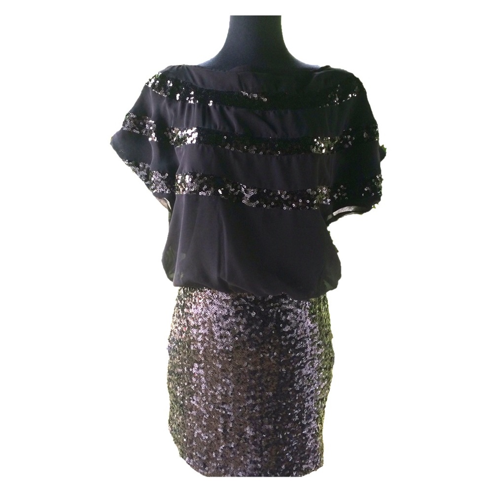 Sara Boo Black Sequined Cocktail Party Dress