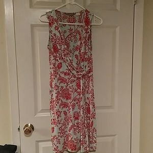 Red and light blue short sleeve dress. 100% silk