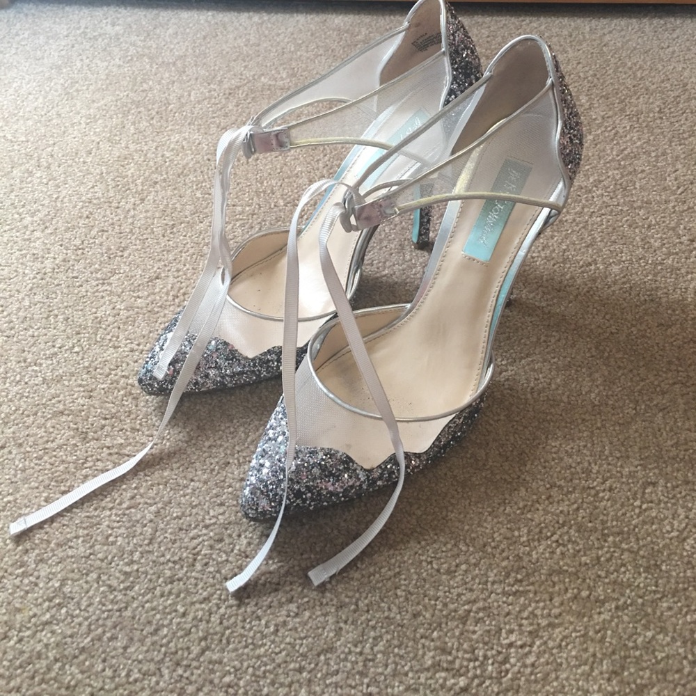 Betsy Johnson silver sparkly heels