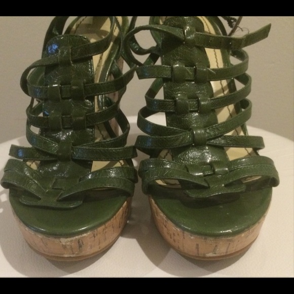 Enzo Angiolini green strapy cork wedge sandals. - Picture 1 of 4