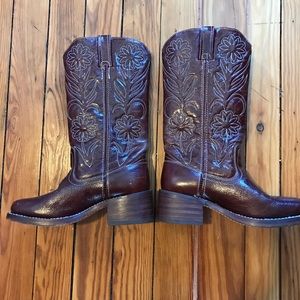 Frye Brown Leather Embroidered Campus Boots