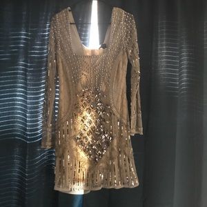 Peace + Love Silver Chocker Neck Embellished Dress