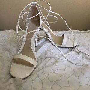 White Croc Laced Up Heel Sandals